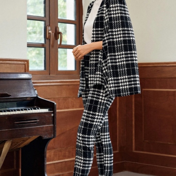 SHEIN Plaid Cape Blazer - Black & White - Size Small - Picture 4 of 8